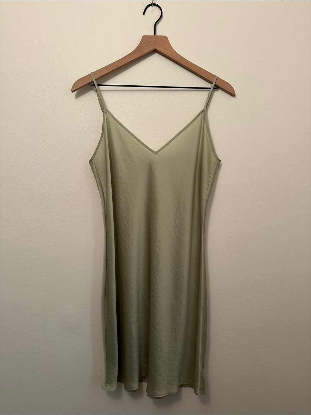 Wilfred Aritzia Mini Satin Slip Dress in Sage Green